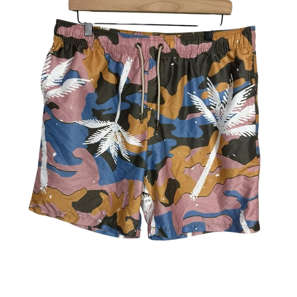 Negative Space Camouflage Palm Tree Swim Trunks Size Large